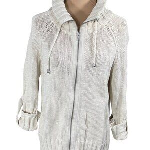 Chico's Sweater Jacket Full Zip Cream Size L Large Knit Mock Neck Size 2 Cotton